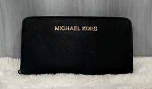 Michael Kors Black Saffiano Zip Wallet with Gold thumbnail 1