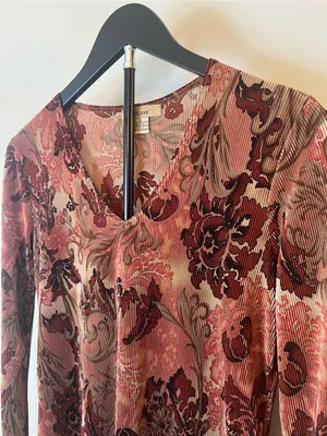 Y2K Plissé Sheer Floral Long‎ Sleeve Top Boho Fairy Grunge S thumbnail 6