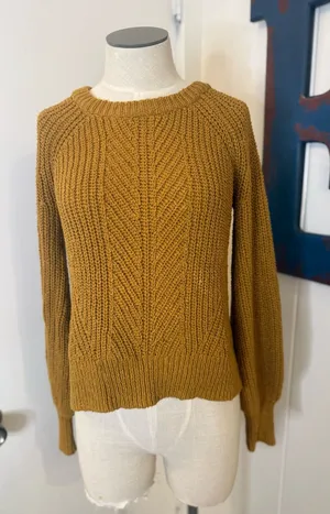 Madewell Mustard Cable-Knit Crewneck Sweater Sz XXS thumbnail 1