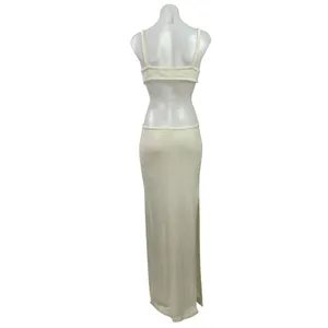 12th Tribe Women's Cream Sleeveless Knit Twisted Knot Slit Cutouts Maxi Dress S thumbnail 3