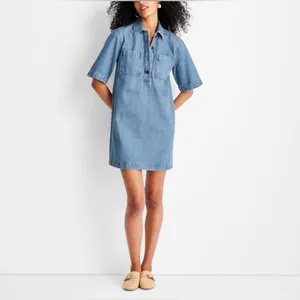 Future Collective Blue Denim Short Sleeve Polo Dress thumbnail 2