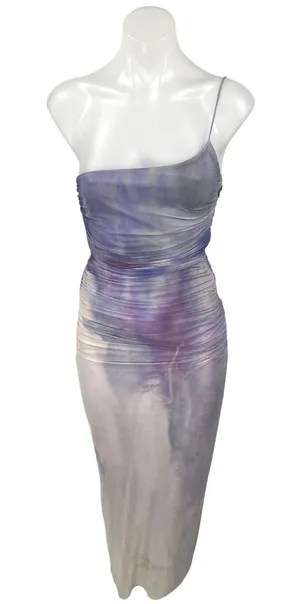 NEW Zara Purple Lilac Tie Dye One Shoulder Sleeveless Ruched Midi Slip Dress XS thumbnail 1