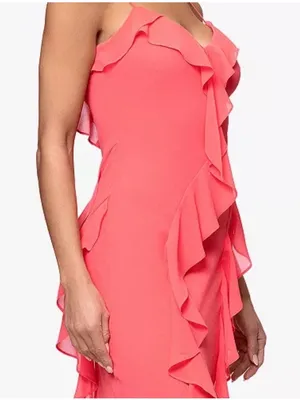 XSCAPE Ruffle Sweetheart Maxi Dress Coral Pink Petite 8 HOCO Prom Formal NWT thumbnail 13
