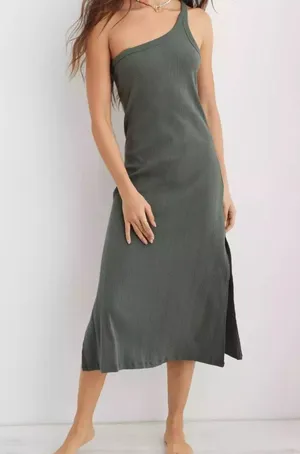 Aerie Ribbed One Shoulder Dress Size L thumbnail 1