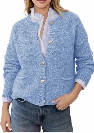 Saodimallsu Soft Knit W/ Pockets Cardigan Blue Women’s L thumbnail 1