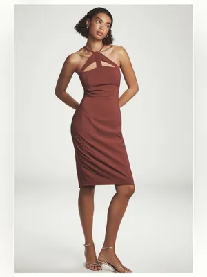 By Anthropologie Halter Cutout Slim Midi Dress in Cherrywood thumbnail 3