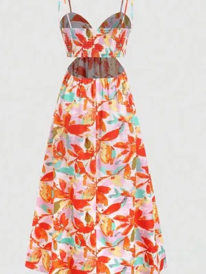 Amazon Floral Cutout Maxi Dress in Orange Multi thumbnail 3