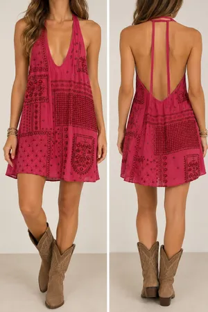 Free People Pink Embroidered Halter Mini Dress XS Boho Y2K Festival thumbnail 2