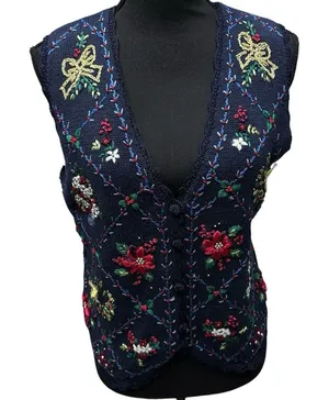 Erika II Holiday Christmas‎ Sweater Vest Embroidered Women's Size Petite Small thumbnail 1