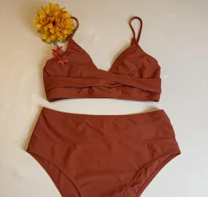 Cupshe Rust Solid Twist Top Spliced High Waist Bikini Set 2 Piece Swimwear Large thumbnail 11