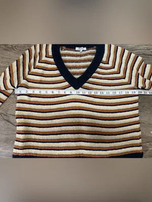 Madewell Arden V-Neck Crop Striped Multicolor Knit Sweater Size small thumbnail 5