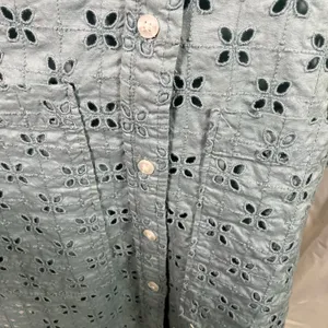 GAP XXS Blue Eyelet‎ Shirt Dress Button Front Short Sleeve Preppy Coquette thumbnail 3