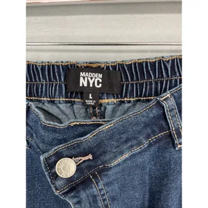 Madden NYC Womens Wide Leg Jeans Crossover Waist Dark Indigo Wash Size L 12-14 thumbnail 5