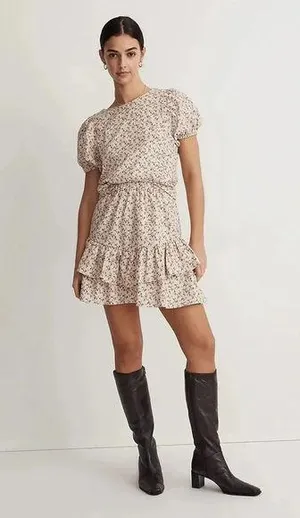 NWT Madewell Flannel Cream Pull-On Floral Tiered Mini Skirt Sz S thumbnail 1