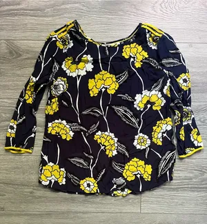 Boden Navy Yellow 3/4 Sleeve Floral Viscose Blouse Career Work Professional 8 thumbnail 1