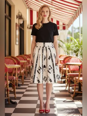Rock Steady Cream Black Novelty Print Skirt Rockabilly Pinup XL thumbnail 12