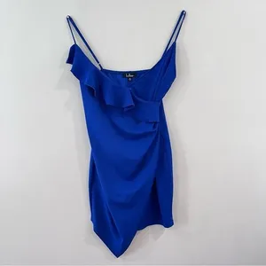 Lulus Keep on Flourishing Blue Ruffled Asymmetrical‎ Bodycon Dress XL thumbnail 5