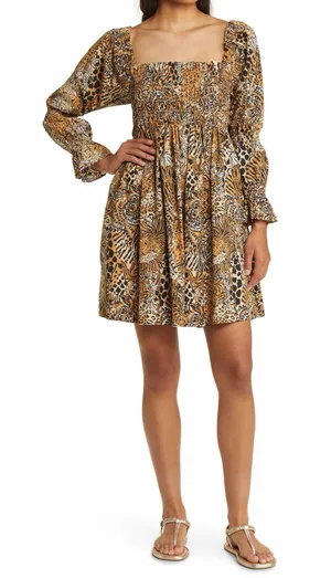 Lilly Pulitzer Beyonca Animal Print Babydoll Mini Dress Rattan Walk On The Wild thumbnail 1