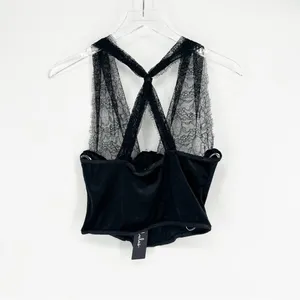 NWT‎ Lulus Flirty Influence Lace Velvet Bustier Halter Top S Black Coquette thumbnail 4