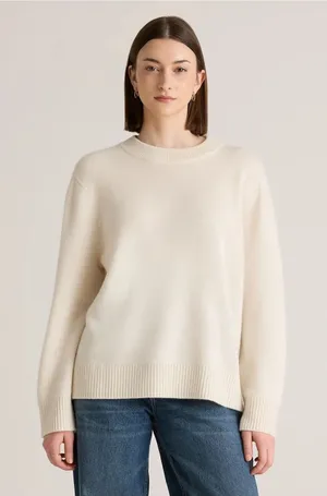 Quince Mongolian Cashmere Oversized Crewneck Sweater in Cream thumbnail 1