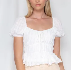 Petal & Pup Puff Sleeve Crop Top White thumbnail 1
