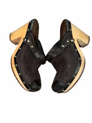 Ugg Black Fabric Leather Trim Slip-On Mule Shoes Size 9 thumbnail 4