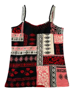 Bila size medium y2k patchwork top rhinestones cool brat fairy Paris thumbnail 2