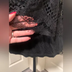 NWT Pointelle Black Lace Long Sleeve Top Elegant Romantic Sheer Floral Blouse thumbnail 2