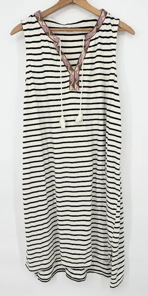 Ava & Viv Knit Midi Dress Black Striped Tassels Stretch Size 2X Boho‎ Casual thumbnail 1