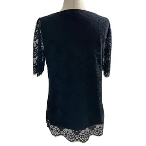 Banana Republic Women Size Small Navy Blue Lace Short Sleeve Blouse (34-542) thumbnail 3