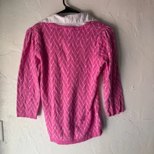 Notations Pink Wh Argyle Knit Collared Sweater‎ Top Small Preppy Coquette Career thumbnail 8