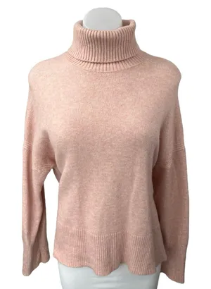 J.Crew Pink Wool Foldover Ribbed Knit Long Sleeve Pullover Sweater Top Size M thumbnail 1