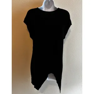 White Mark Tunic Top M‎ Black Beaded Bib Neckline Boho Chic Sharkbite Hem thumbnail 6