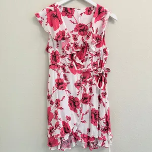 Free People French Quarter Wrap Mini Dress Cream Combo XS Floral Ruffle thumbnail 4