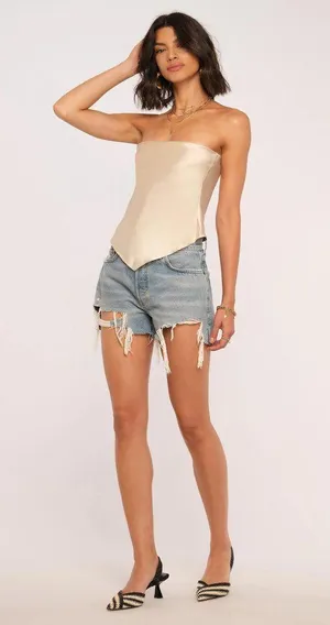 HEARTLOOM Monico Top in Oyster Medium New Womens Strapless Satin Tank thumbnail 10
