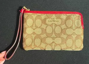 Coach Tan and Red Signature Wristlet thumbnail 2