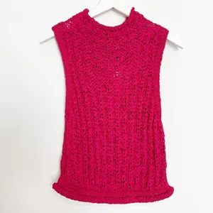 Moth Ribbon Crochet‎ Top Medium Petite Pink Sleeveless High Neck Fairy Cottage thumbnail 3