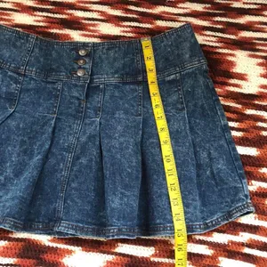Y2K Jean Denim Micro Mini Pleated Flare Skirt Mid-High Rise Button #gothic #subversive #whimsygoth #grunge #gorp punk biker moto thumbnail 3