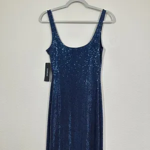 Bebe Women's Size Small Navy Blue Sequin Scoop Neck Maxi Dress Side Slit Party thumbnail 11