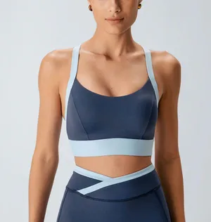 Berlook Activewear Navy Contrast U Neck Sports Bra - Light Support thumbnail 6