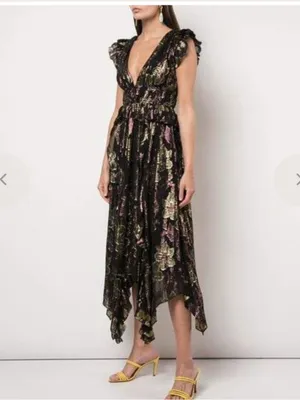 Ulla Johnson Nerissa Dress Black Floral High-Low Ruffle Midi Dress thumbnail 9