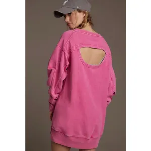 Daily Practice Anthropologie Long sleeve Batwing Pullover Dress Pink Cutout Back thumbnail 2