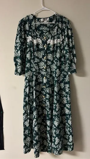 Vintage Maggie Lawrence Floral Button Front Midi Dress Size 14/16 Green thumbnail 1