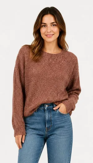 American Eagle Rust Red Marled Open Knit Crewneck Sweater Women’s M thumbnail 1
