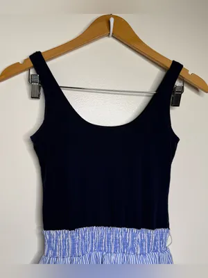 Y2K Abercrombie & Fitch Mini Babydoll Dress Smocked Waist Sz Small Navy Stripes thumbnail 2