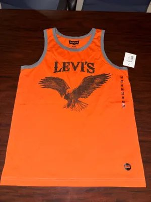 NWT Levi’s Orange Mens Graphic Tank Top Size Medium thumbnail 1