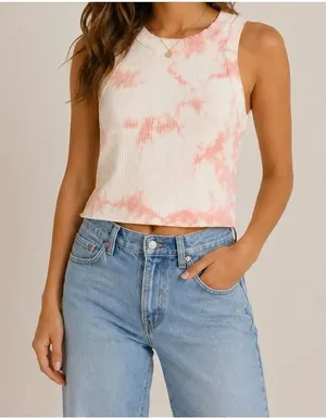 Aerie Pink Tie Dye Ribbed Tank Top Small Soft Girl Coquette Y2K thumbnail 1