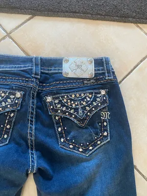 Miss Me Jeans Womens 30 Blue Signature Rise Bootcut Stretch Rhinestone Denim thumbnail 6