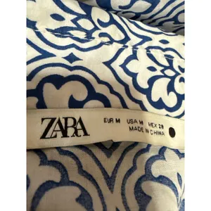 Zara Blue White Long Sleeve Floral Tie Waist Button Down A Line Mini Dress M thumbnail 4
