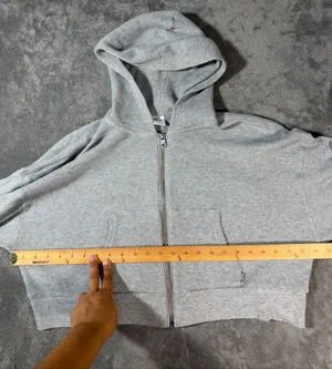 Aritzia TNA Women’s Size 2 Gray Waffle Knit Semi Cropped Full Zip Hoodie Jacket thumbnail 8